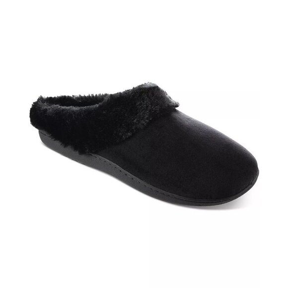 Isotoner Womens 7.5/8 Velour Boxed Clog Slippers Faux-Fur Trim in Black $40 137 - Picture 1 of 9
